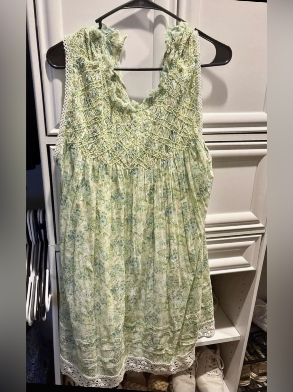 FREE PEOPLE Light Green Floral Sleeveless Smocked Cotton Dress🌼